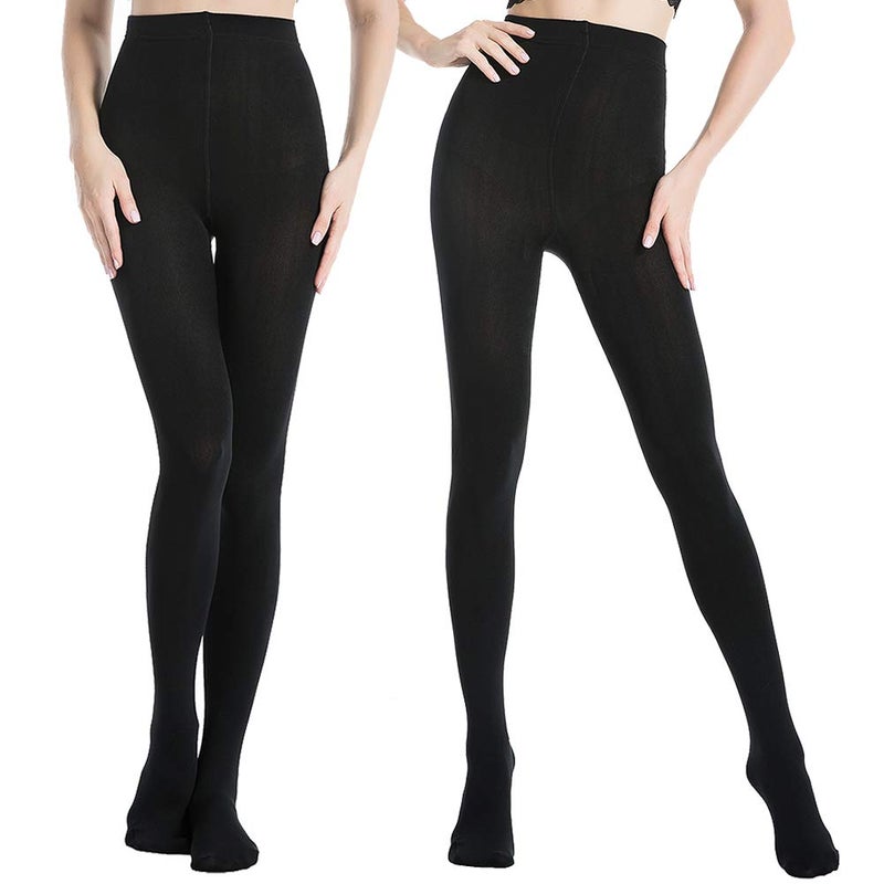 MANZI 2 Pairs 400D Women's Black Thermal Warm Winter Fleece Tights, XX-Large - Image 1